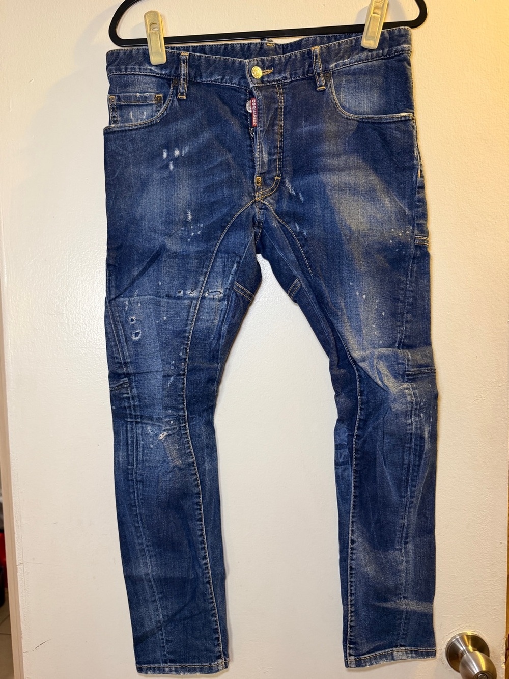 DSQUARED2 Men's Dark Blue Skinny Jeans with Paint-Splatter Detail